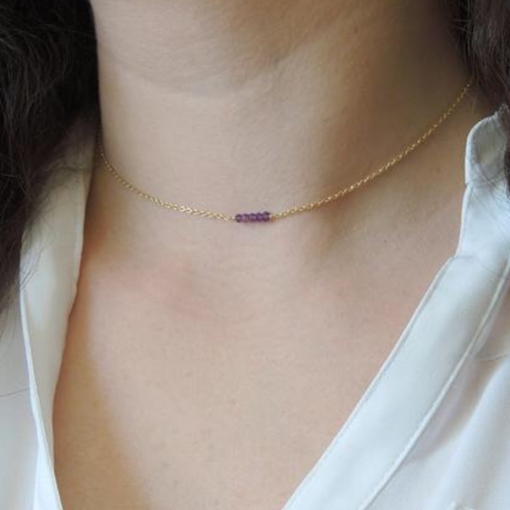 Amethyst Gemstone Birthstone Choker Necklace